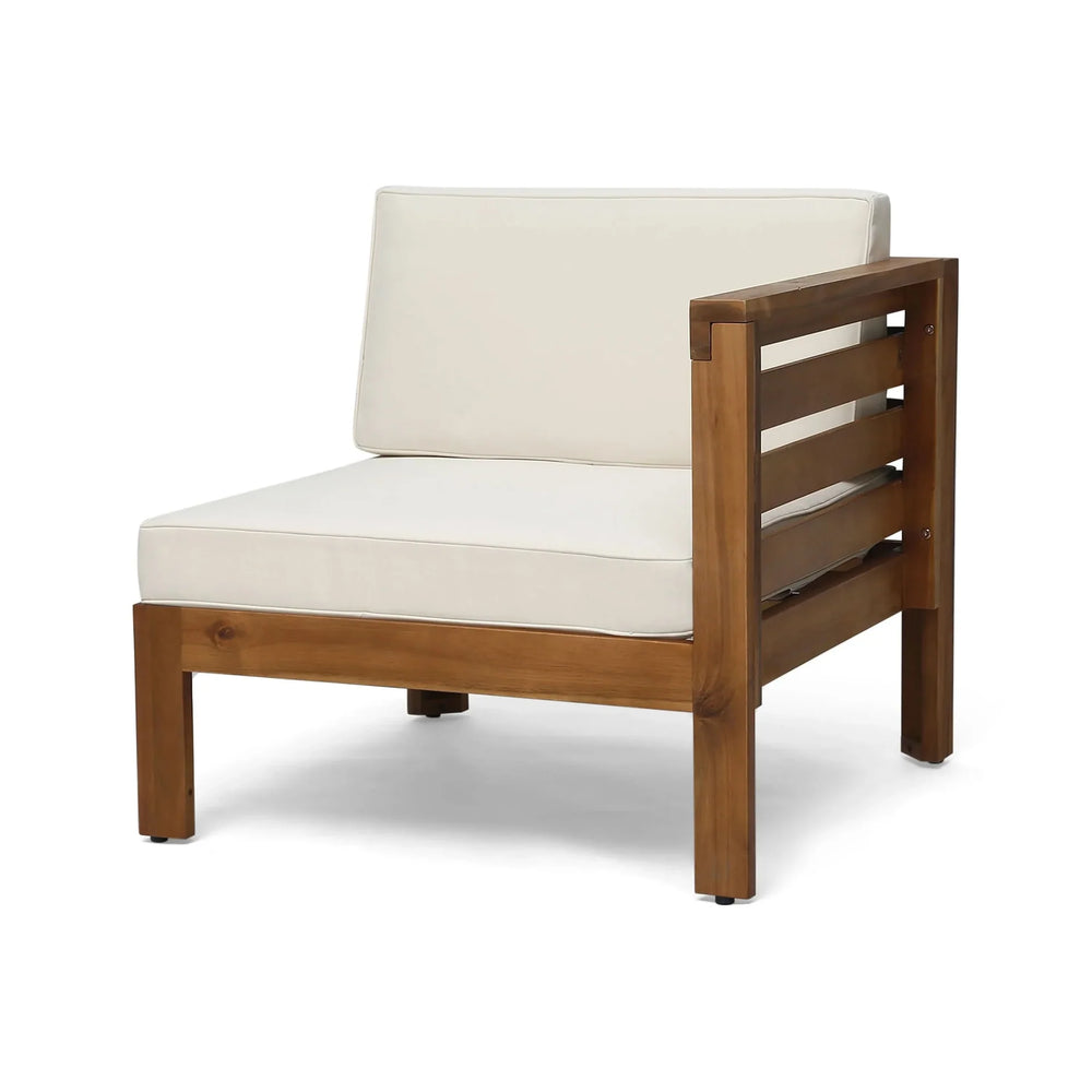 Acacia Wood Outdoor Sofa Set Beige Cushions & Ottoman & Table Included Media 18
