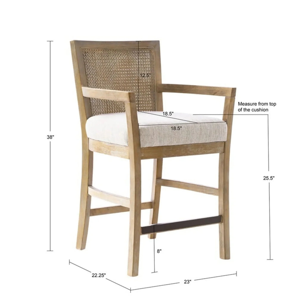 Counter Stool Cane Back Upholstered Seat In Reclaimed Natural Finish Media 3