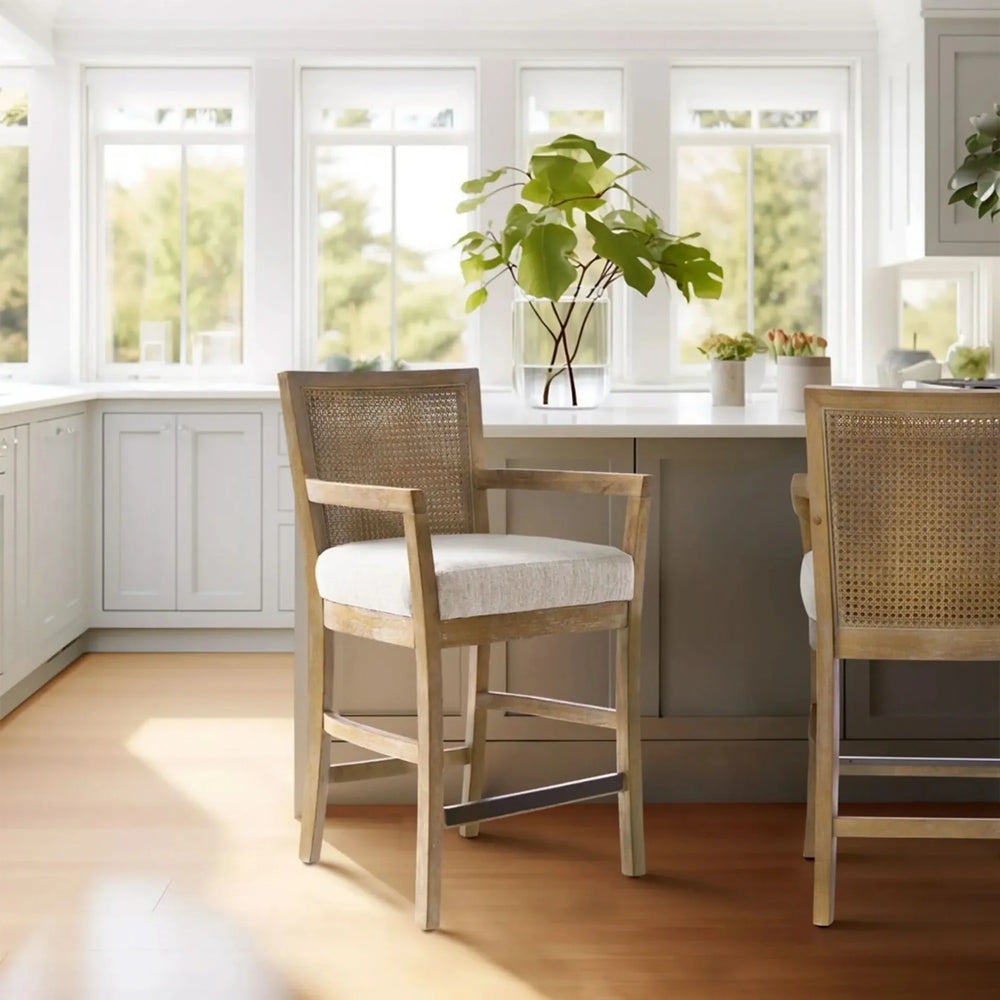 Counter Stool Cane Back Upholstered Seat In Reclaimed Natural Finish Media 10