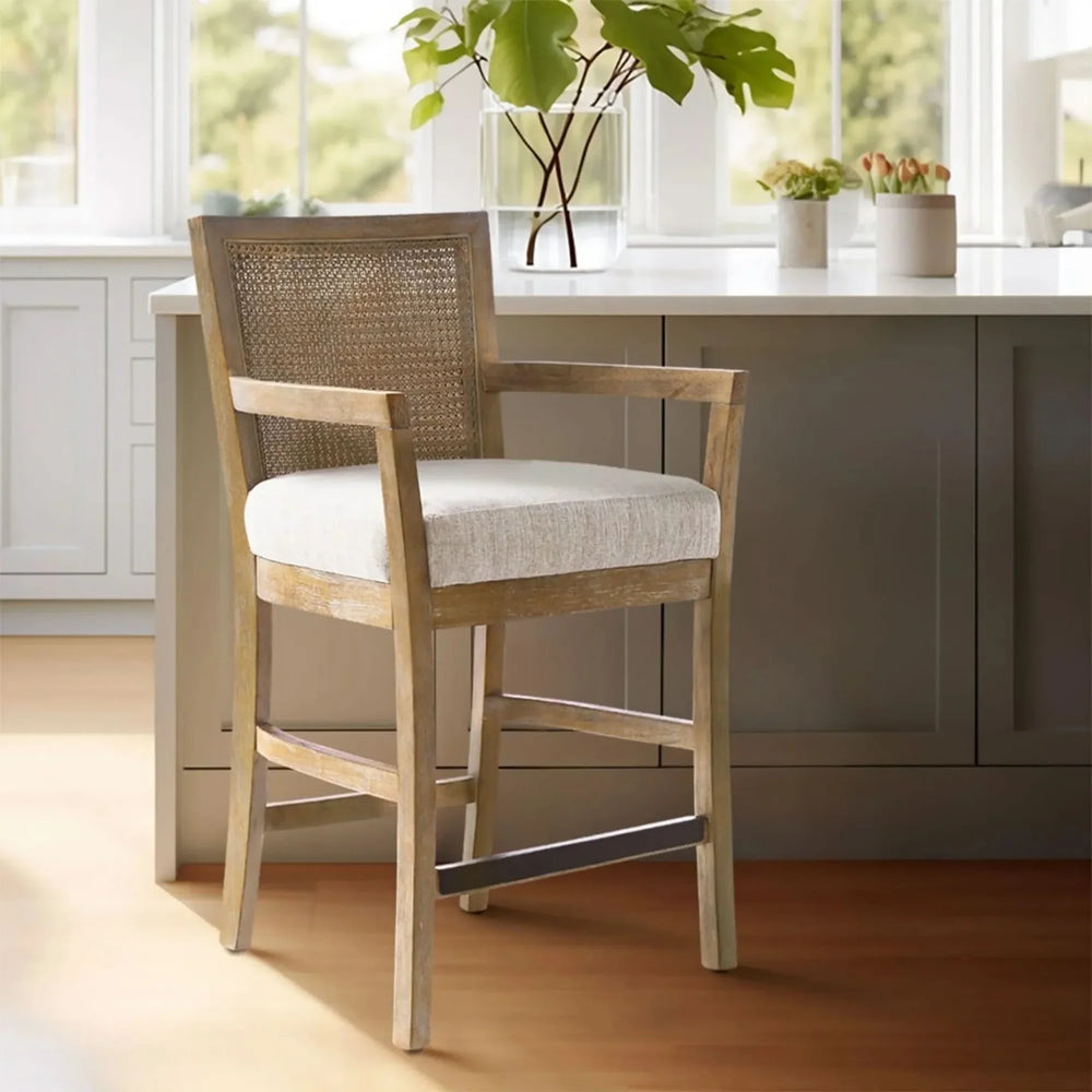 Counter Stool Cane Back Upholstered Seat In Reclaimed Natural Finish Media 2