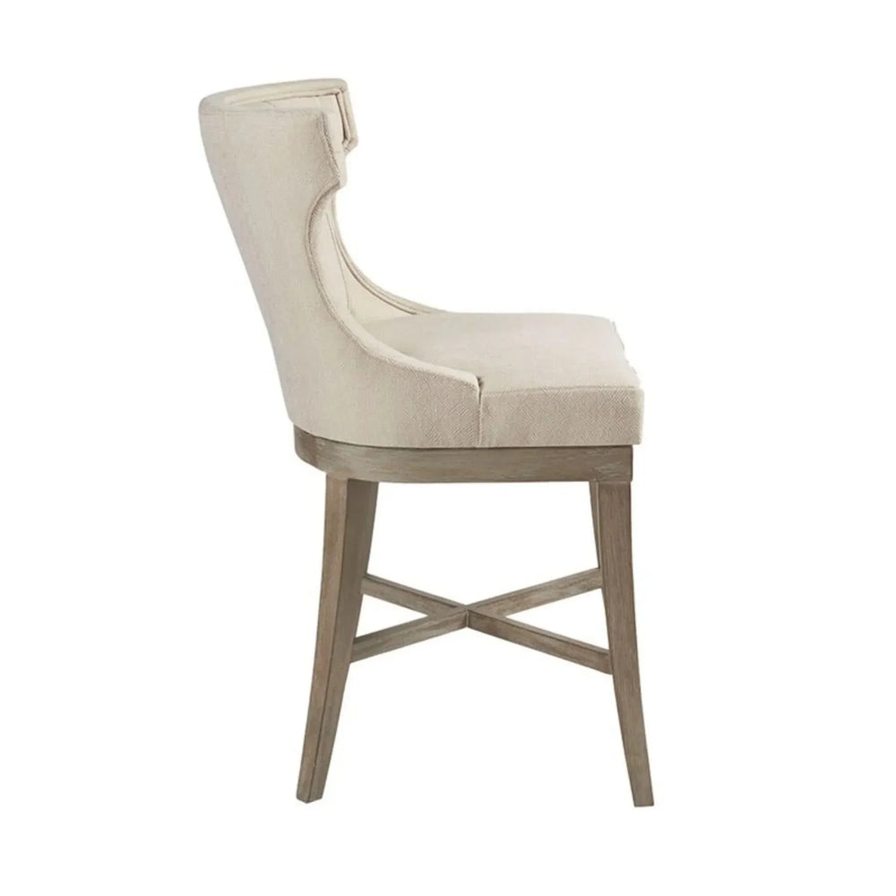 Counter Stool Polyester Upholstery Cream Swivel Seat Wooden Base Frame Media 7