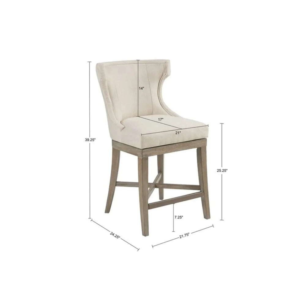 Counter Stool Polyester Upholstery Cream Swivel Seat Wooden Base Frame Media 3