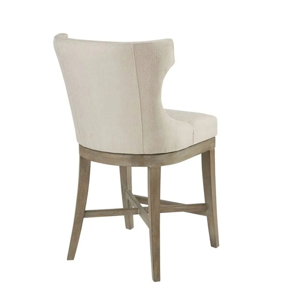 Counter Stool Polyester Upholstery Cream Swivel Seat Wooden Base Frame Media 6