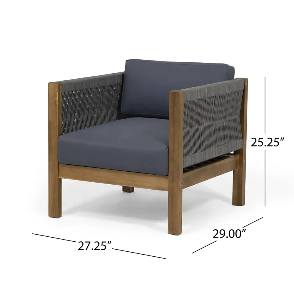Acacia Wood Outdoor Chat Set Rope Wrapped Teak Color Patio Cushions Media 16