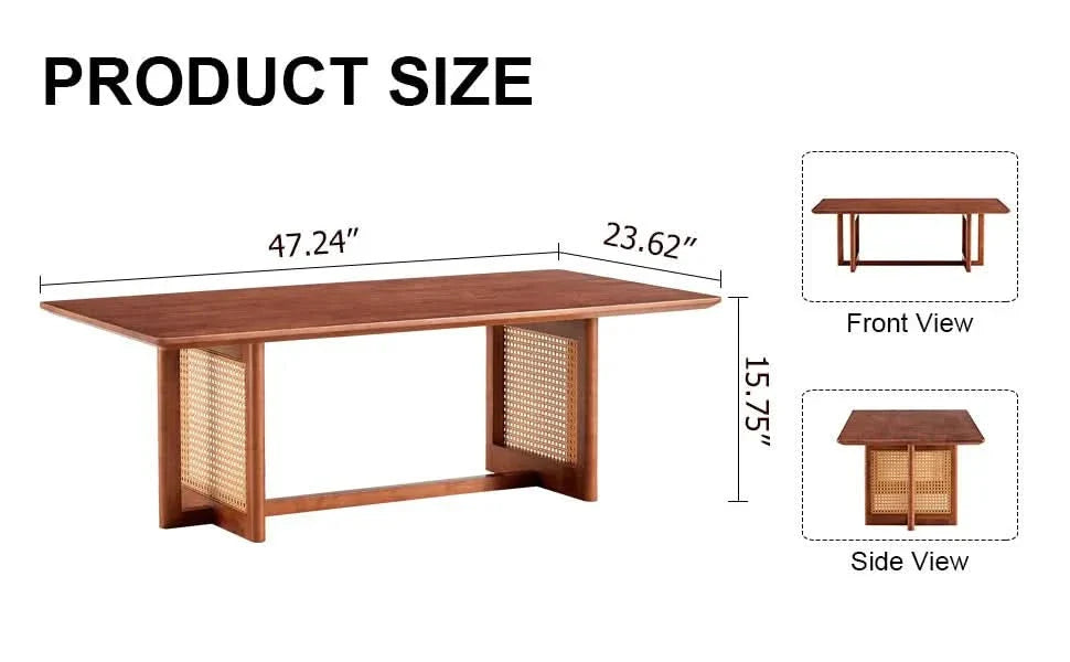 Coffee Table Rubber Wood Walnut Imitation Rattan Panels Rectangular Media 11