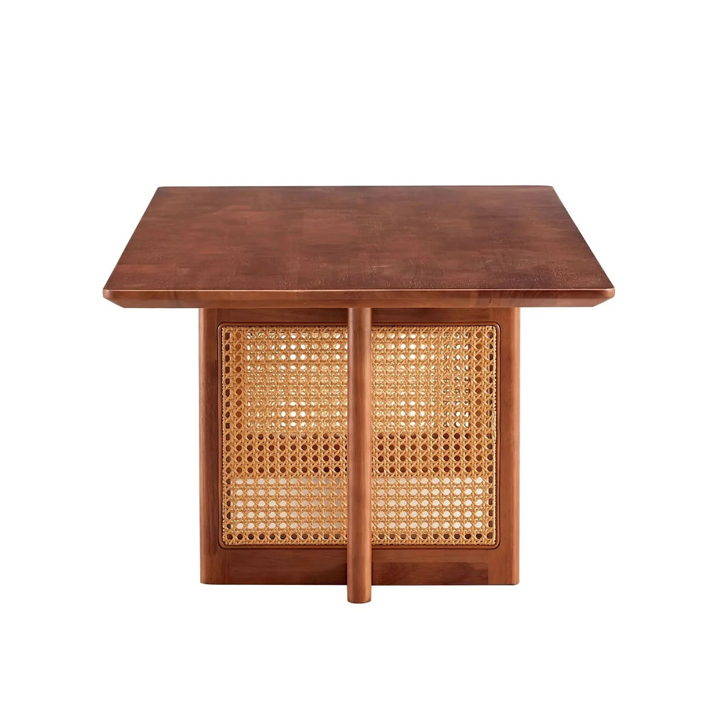 Coffee Table Rubber Wood Walnut Imitation Rattan Panels Rectangular Media 17