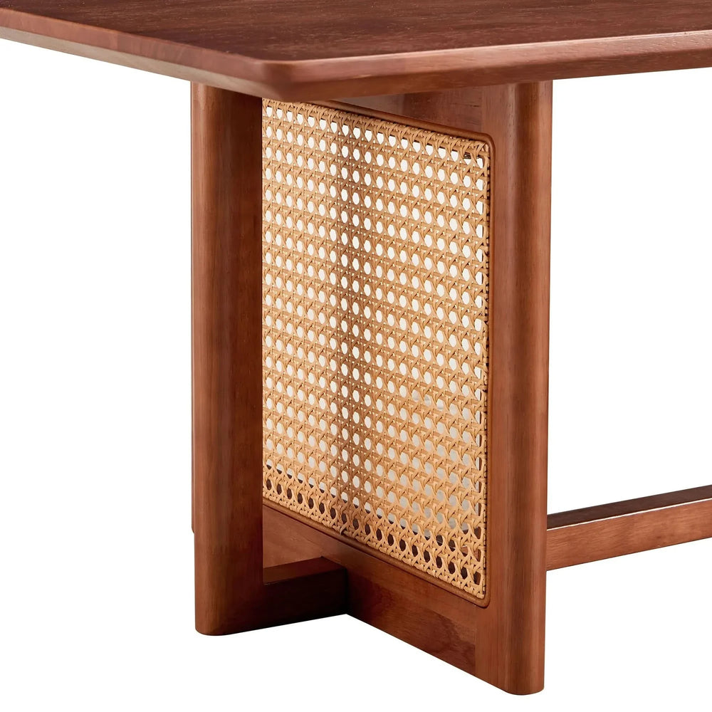 Coffee Table Rubber Wood Walnut Imitation Rattan Panels Rectangular Media 20