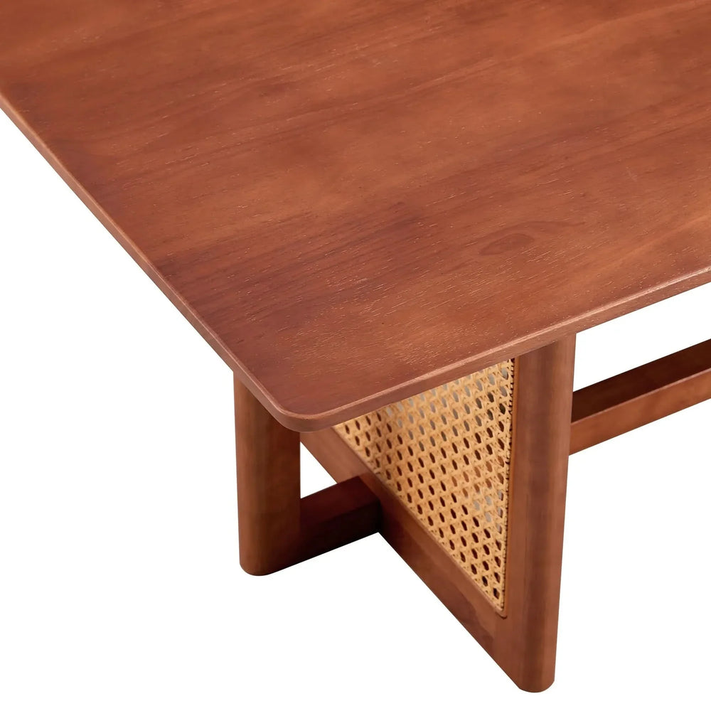 Coffee Table Rubber Wood Walnut Imitation Rattan Panels Rectangular Media 18