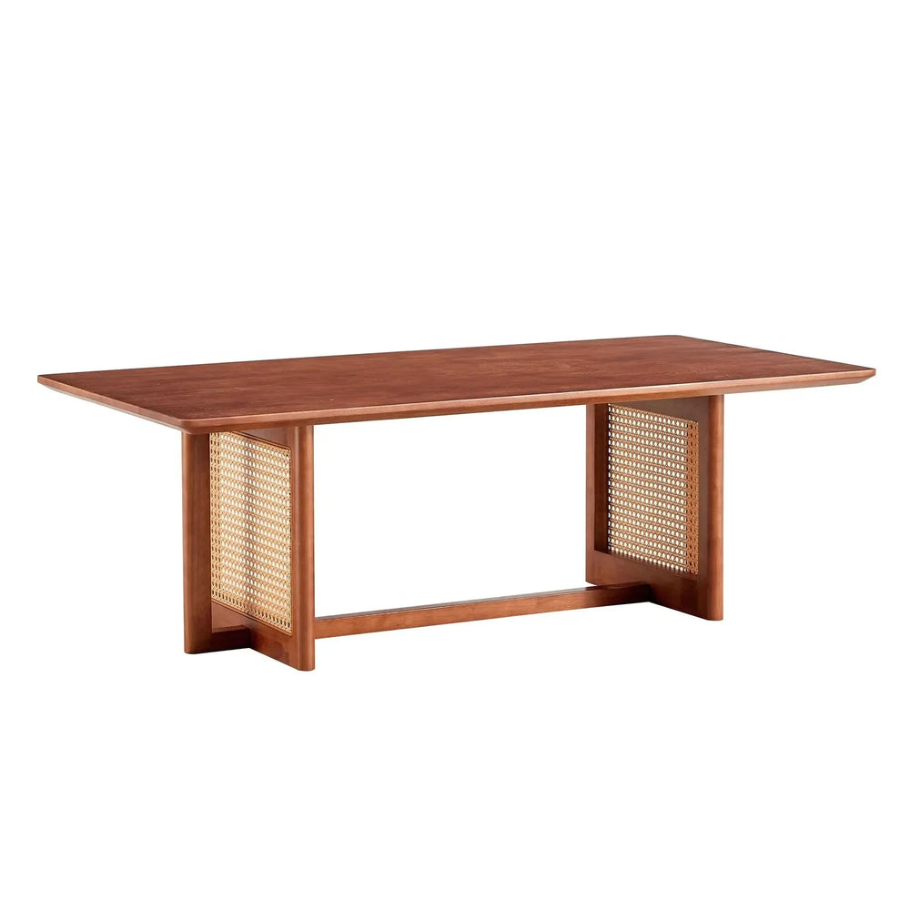 Coffee Table Rubber Wood Walnut Imitation Rattan Panels Rectangular Media 16