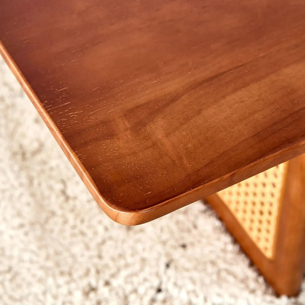 Coffee Table Rubber Wood Walnut Imitation Rattan Panels Rectangular Media 22