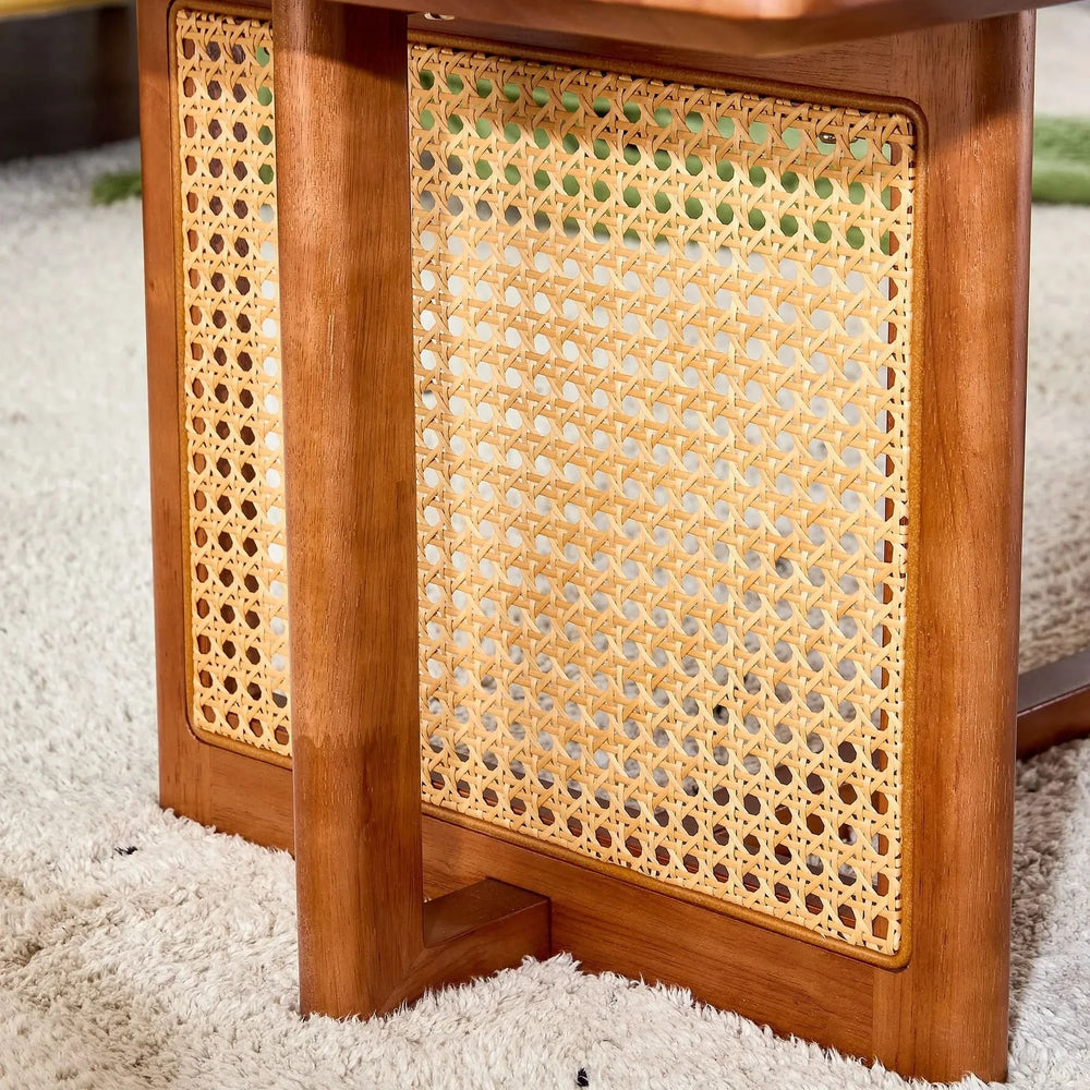 Coffee Table Rubber Wood Walnut Imitation Rattan Panels Rectangular Media 23