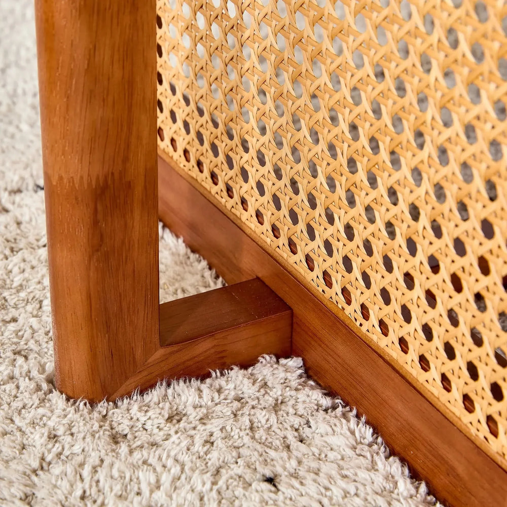 Coffee Table Rubber Wood Walnut Imitation Rattan Panels Rectangular Media 24