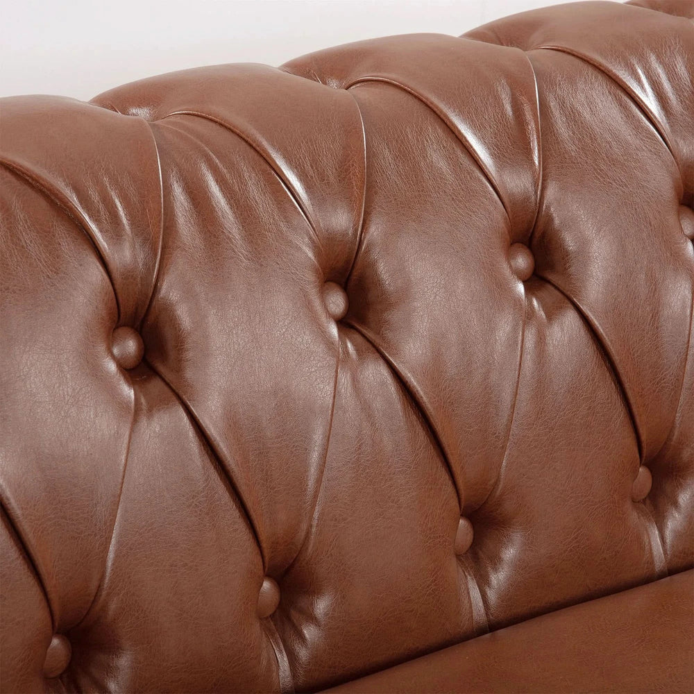 Chesterfield Sofa PU Leather Tufted Rolled Arms Three Seater Birch Legs Media 13