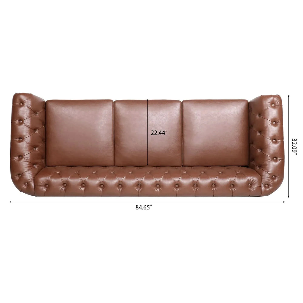 Chesterfield Sofa PU Leather Tufted Rolled Arms Three Seater Birch Legs Media 11