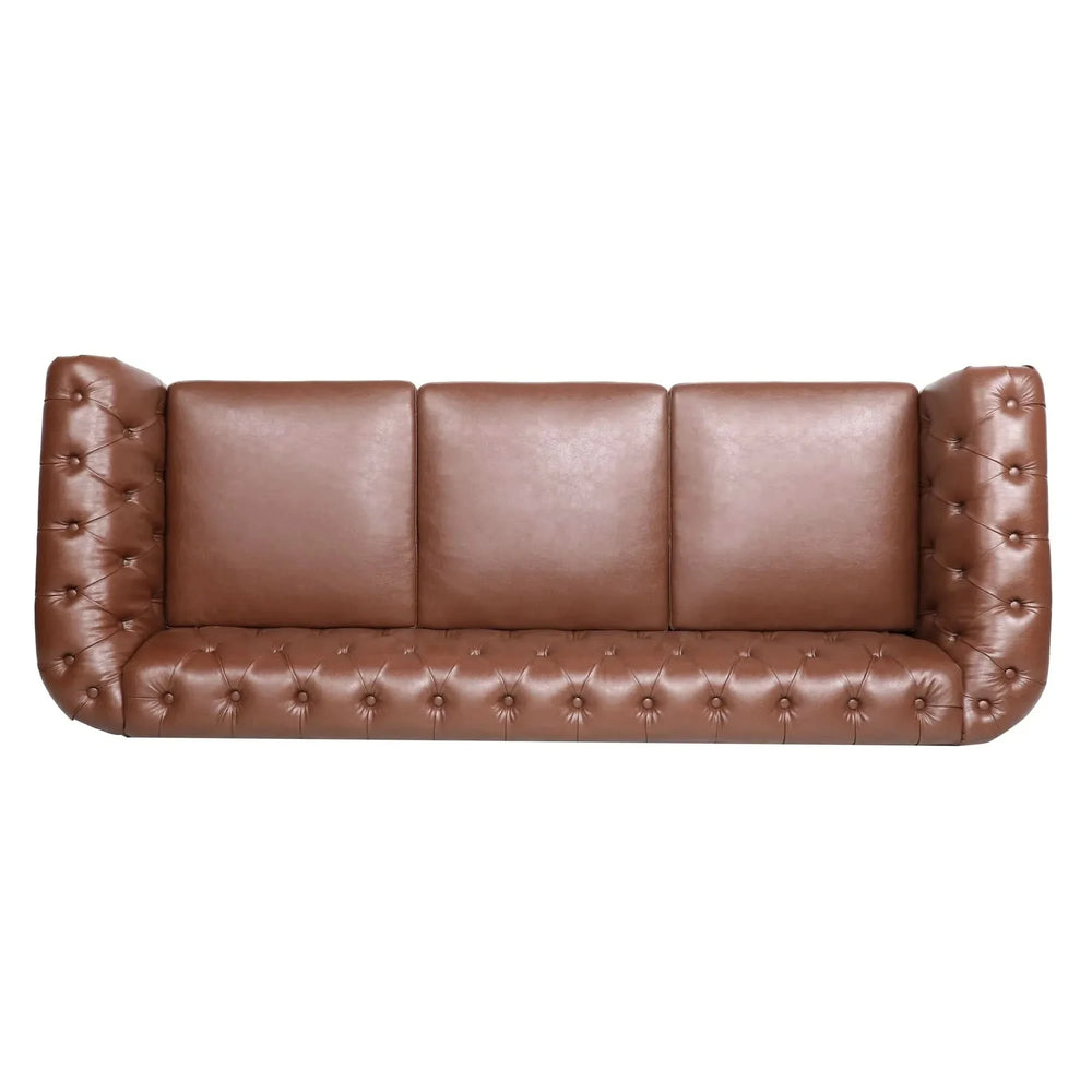 Chesterfield Sofa PU Leather Tufted Rolled Arms Three Seater Birch Legs Media 8