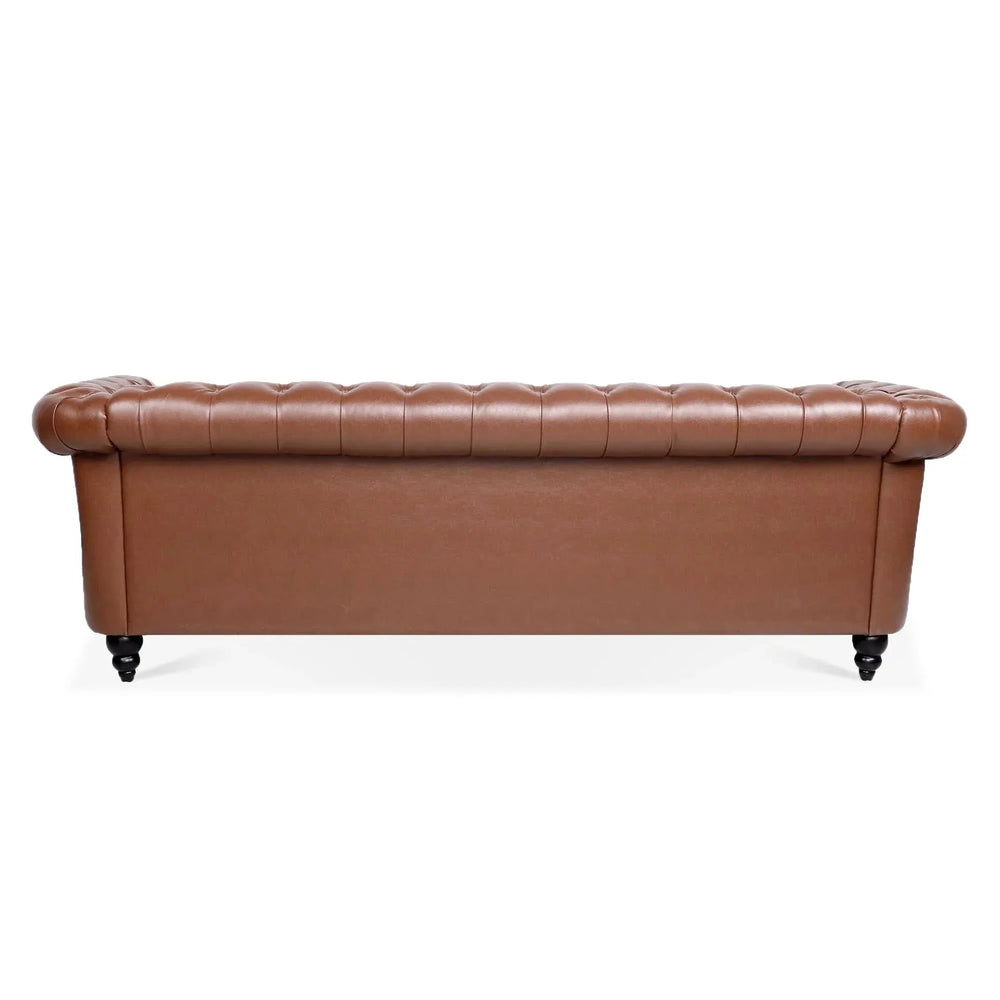 Chesterfield Sofa PU Leather Tufted Rolled Arms Three Seater Birch Legs Media 7