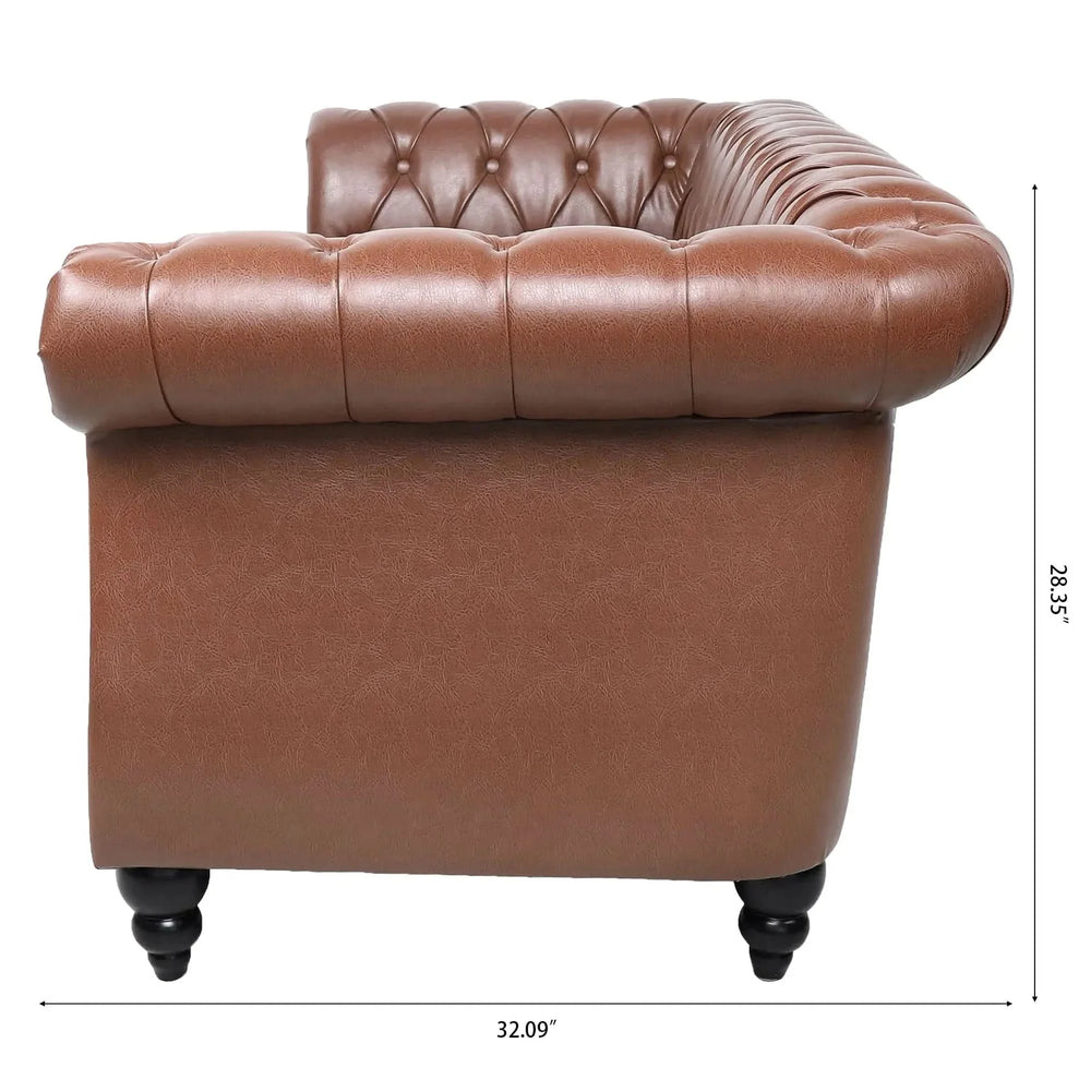 Chesterfield Sofa PU Leather Tufted Rolled Arms Three Seater Birch Legs Media 10