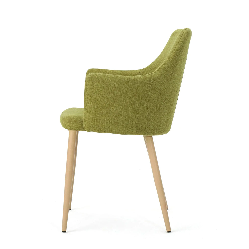 Dining Chair Set Green Fabric & Wood Finish Contoured Support Pair Media 9