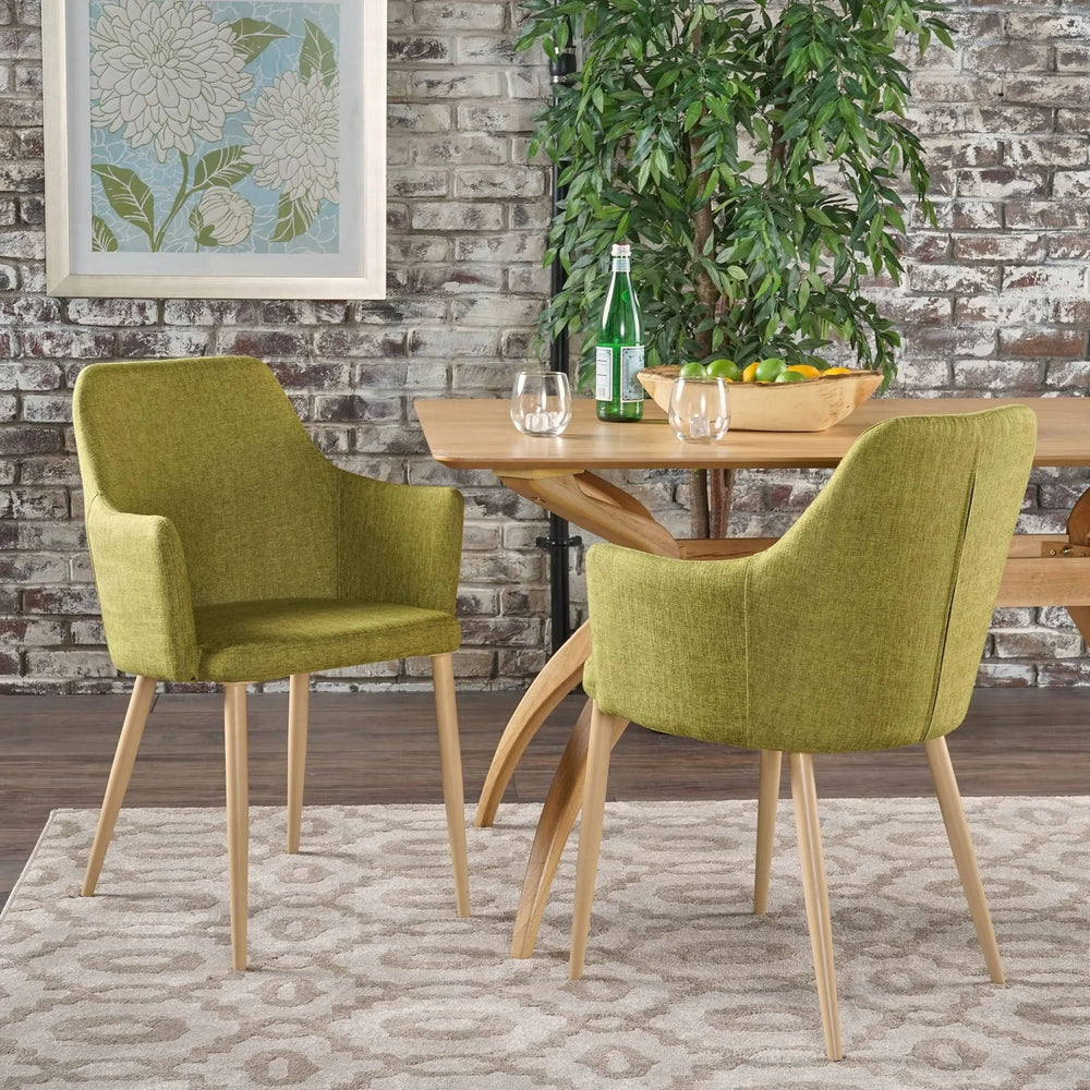 Dining Chair Set Green Fabric & Wood Finish Contoured Support Pair Media 5