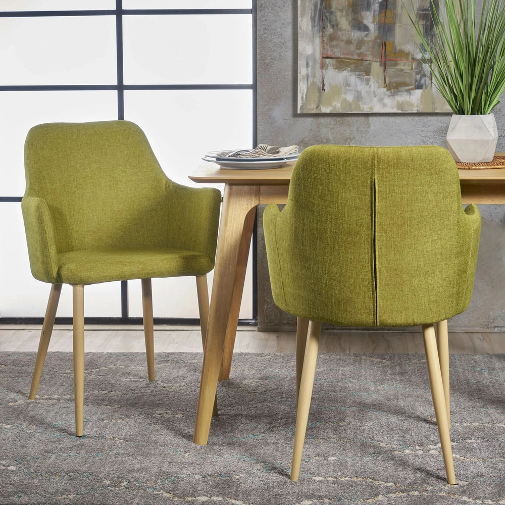 Dining Chair Set Green Fabric & Wood Finish Contoured Support Pair Media 2