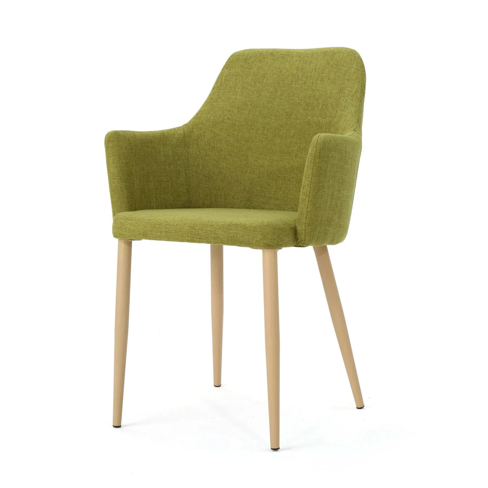 Dining Chair Set Green Fabric & Wood Finish Contoured Support Pair Media 8