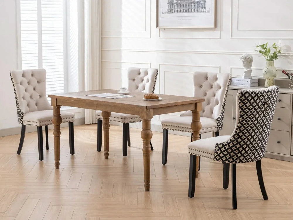 Velvet Dining Chairs Tufted Wood Frame Nailhead Trim Set Of 2 Beige & Patterned Media 21