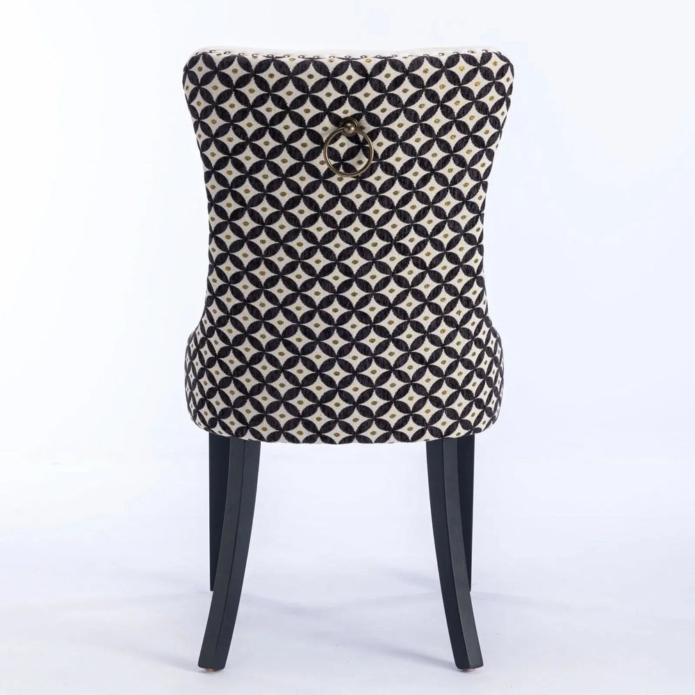Velvet Dining Chairs Tufted Wood Frame Nailhead Trim Set Of 2 Beige & Patterned Media 7