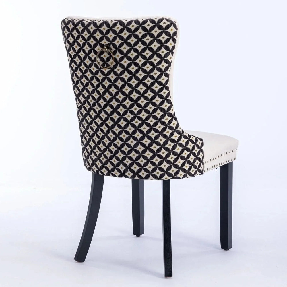 Velvet Dining Chairs Tufted Wood Frame Nailhead Trim Set Of 2 Beige & Patterned Media 6