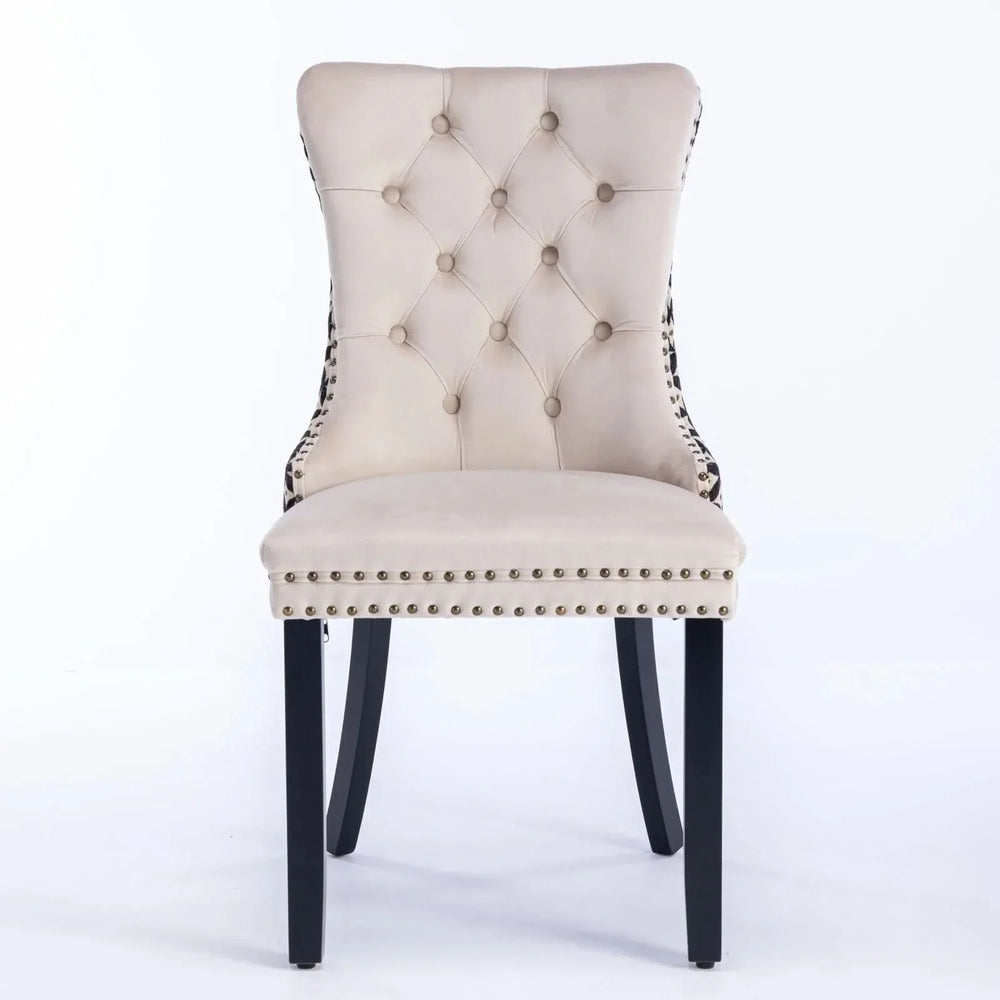 Velvet Dining Chairs Tufted Wood Frame Nailhead Trim Set Of 2 Beige & Patterned Media 2