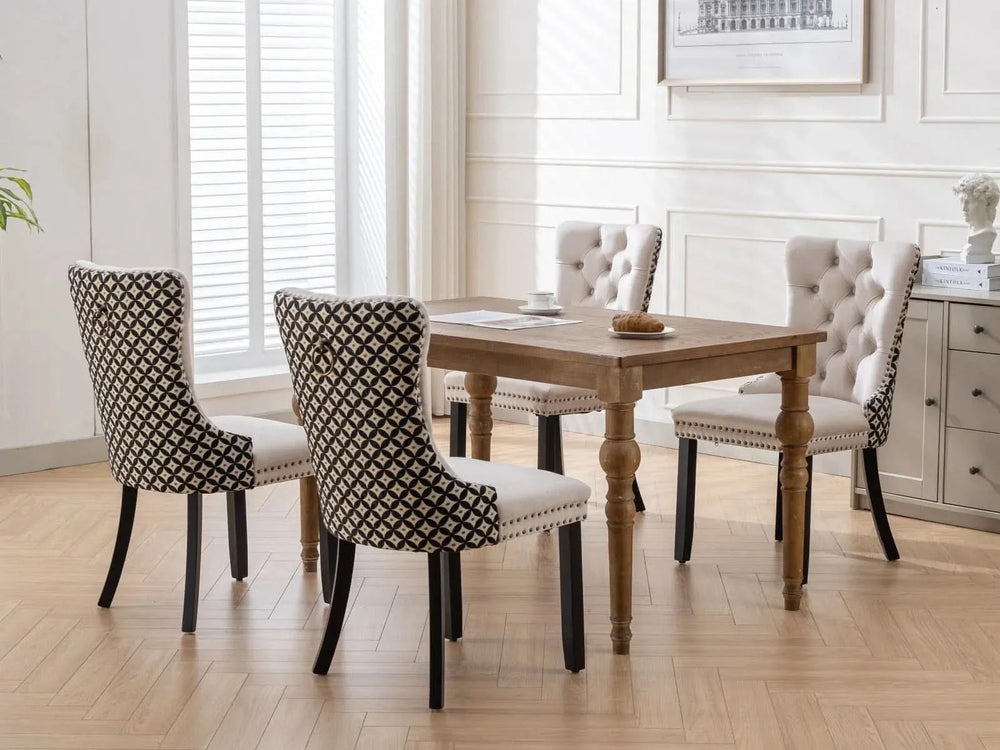 Velvet Dining Chairs Tufted Wood Frame Nailhead Trim Set Of 2 Beige & Patterned Media 20