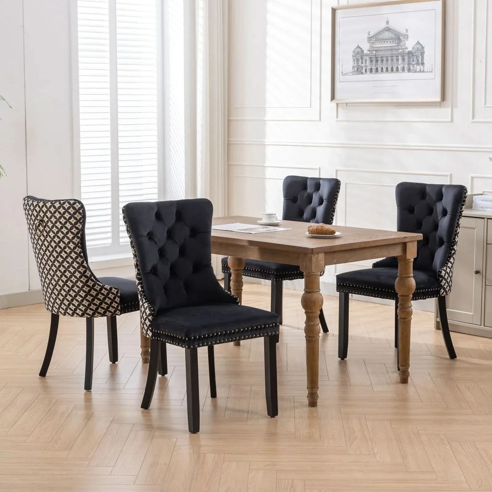 Velvet Dining Chairs Tufted Solid Wood & Nailhead Trim Set Of Two Media 19