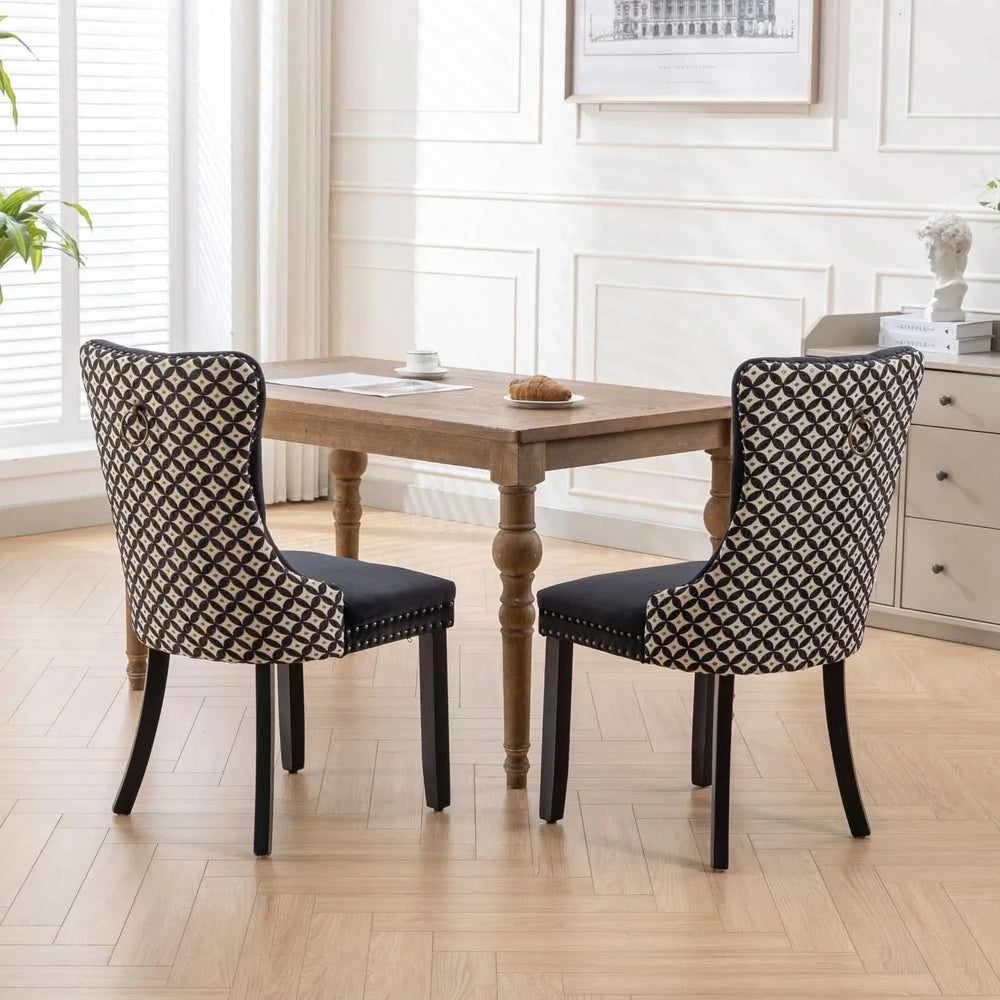 Velvet Dining Chairs Tufted Solid Wood & Nailhead Trim Set Of Two Media 15