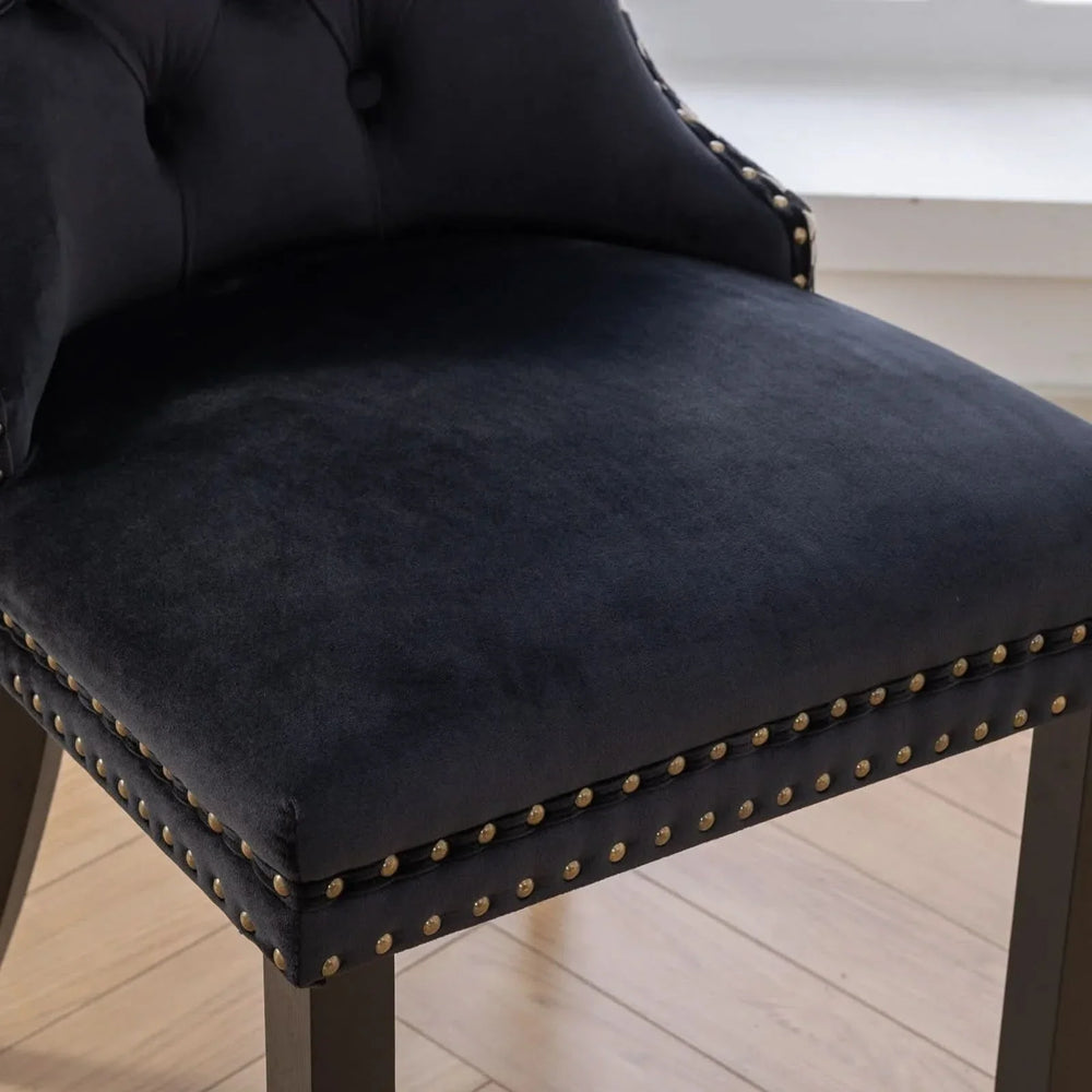 Velvet Dining Chairs Tufted Solid Wood & Nailhead Trim Set Of Two Media 12