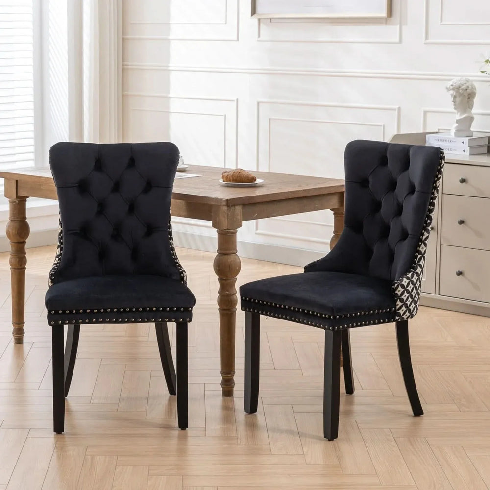 Velvet Dining Chairs Tufted Solid Wood & Nailhead Trim Set Of Two Media 16