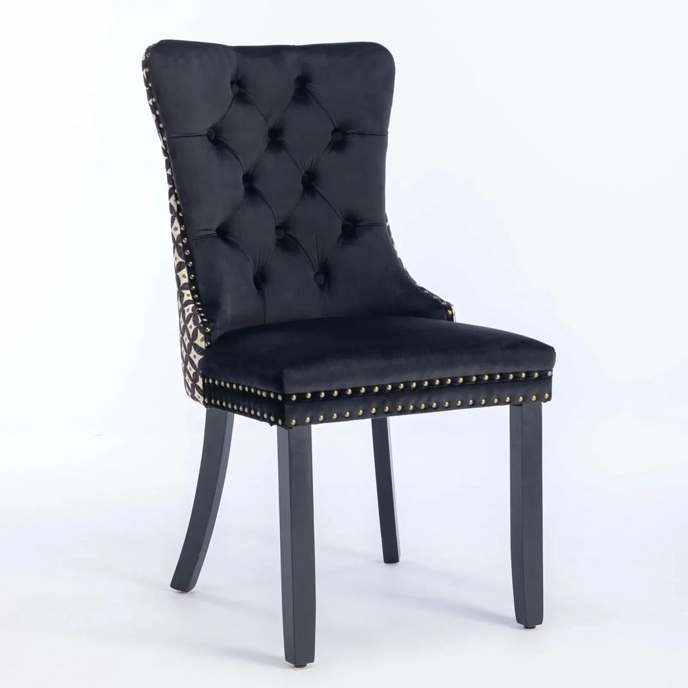 Velvet Dining Chairs Tufted Solid Wood & Nailhead Trim Set Of Two Media 3