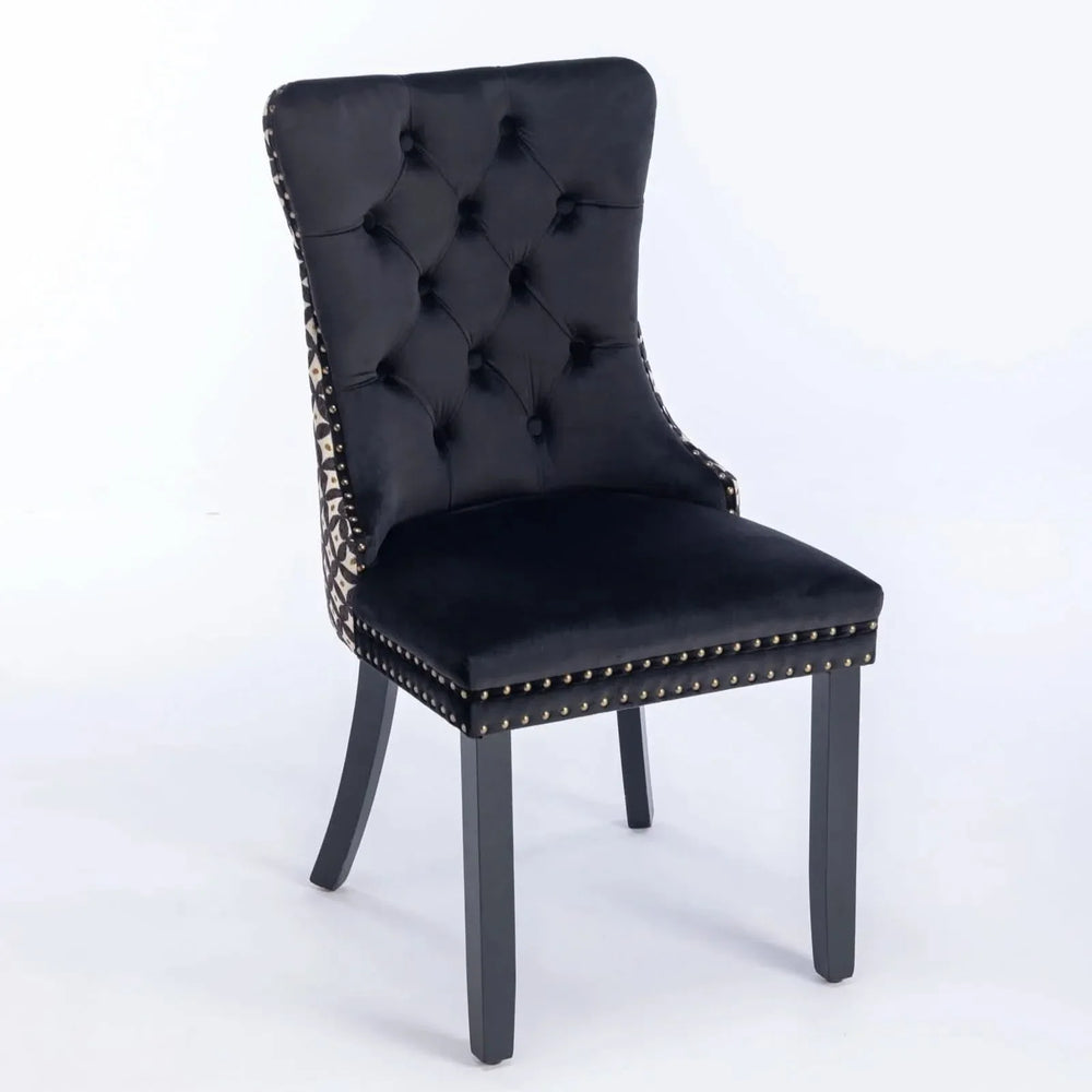 Velvet Dining Chairs Tufted Solid Wood & Nailhead Trim Set Of Two Media 4