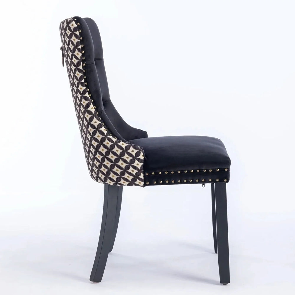 Velvet Dining Chairs Tufted Solid Wood & Nailhead Trim Set Of Two Media 5