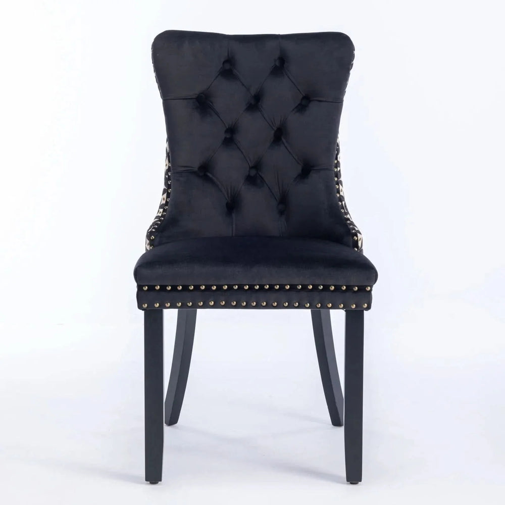 Velvet Dining Chairs Tufted Solid Wood & Nailhead Trim Set Of Two Media 2