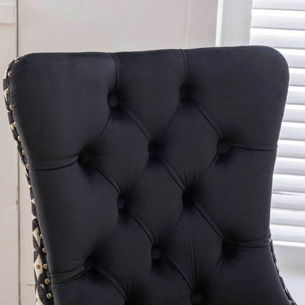 Velvet Dining Chairs Tufted Solid Wood & Nailhead Trim Set Of Two Media 9