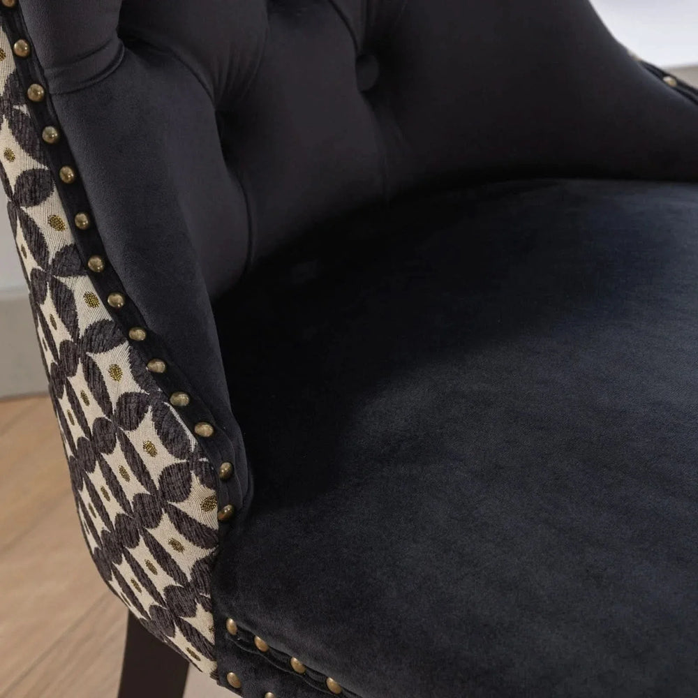 Velvet Dining Chairs Tufted Solid Wood & Nailhead Trim Set Of Two Media 11
