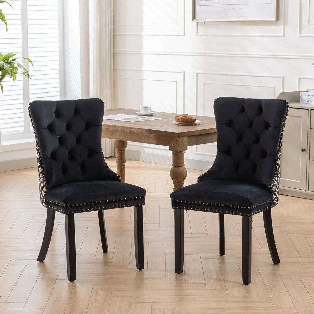 Velvet Dining Chairs Tufted Solid Wood & Nailhead Trim Set Of Two Media 17