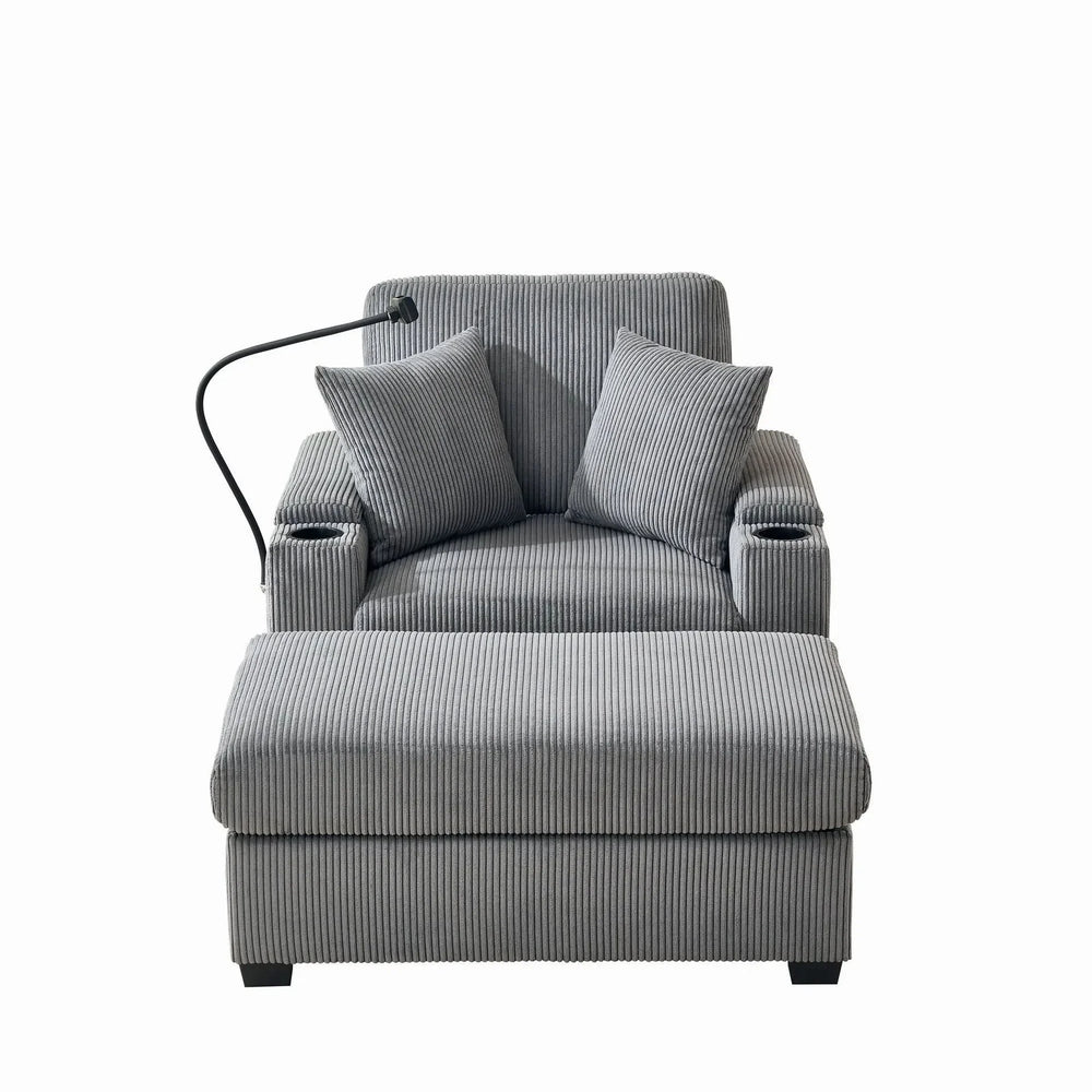 Corduroy Lounge Chair Oversized With Ottoman & Storage Grey Living Room Media 9