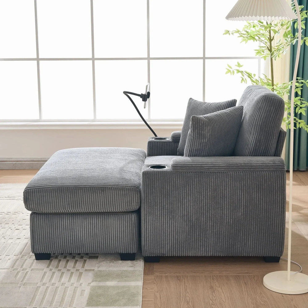 Corduroy Lounge Chair Oversized With Ottoman & Storage Grey Living Room Media 7