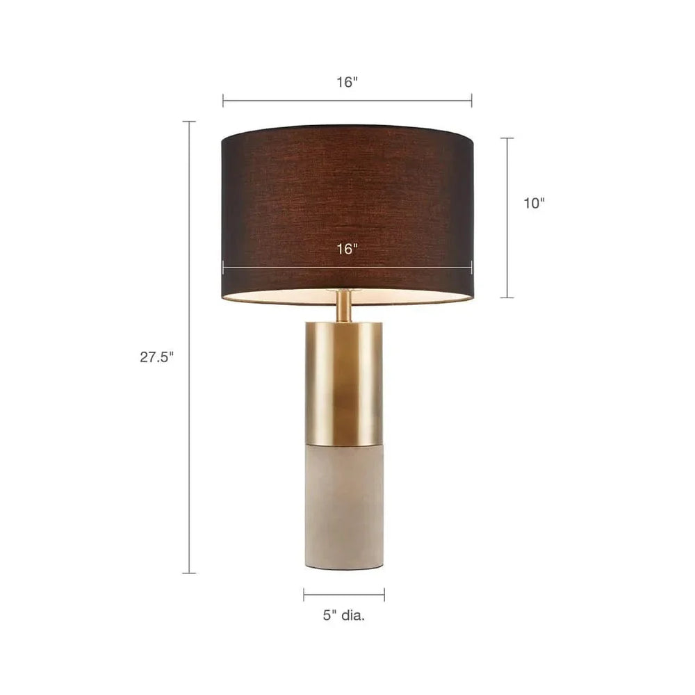 Concrete Table Lamp with Brass Base & Black Drum Shade Living Room Media 3