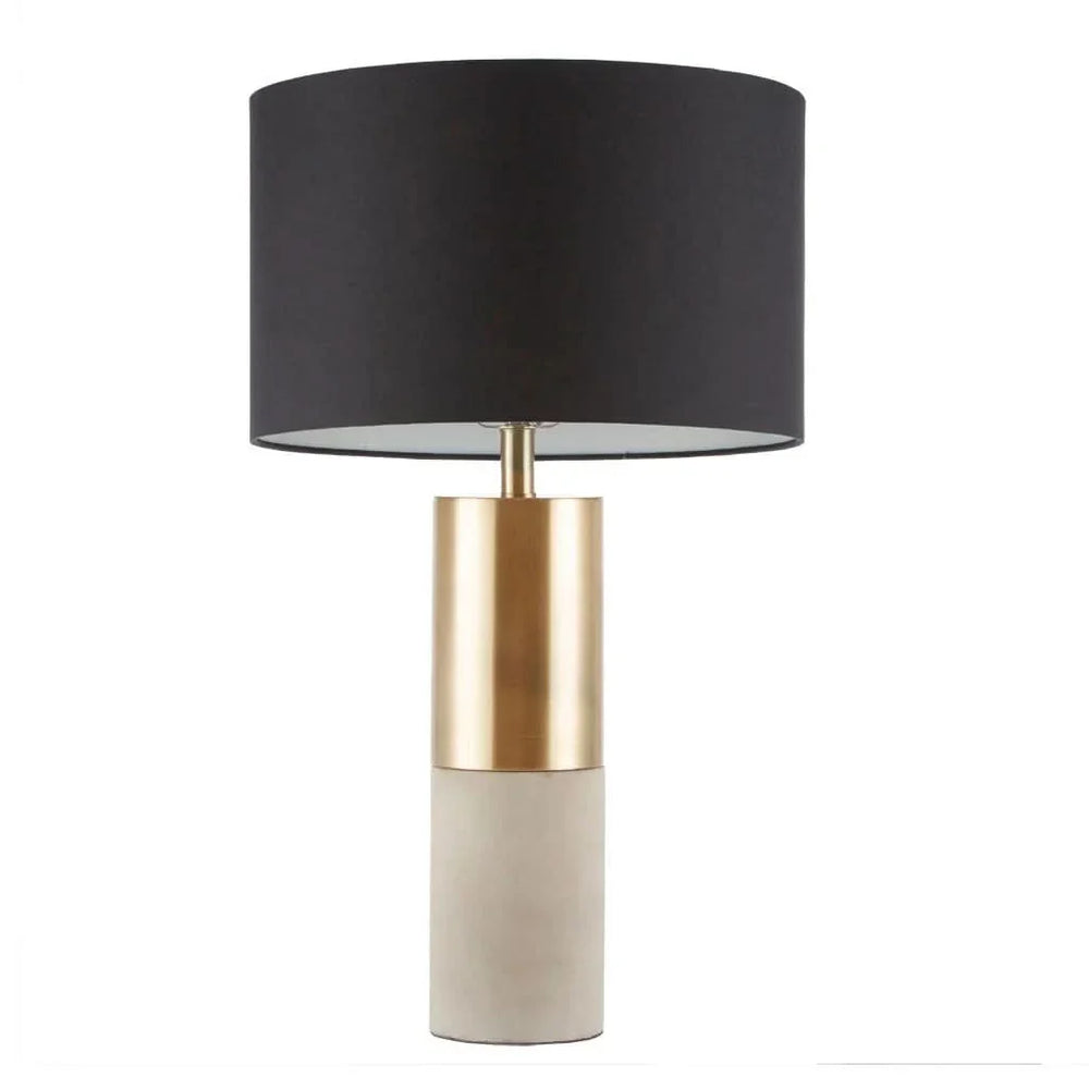 Concrete Table Lamp with Brass Base & Black Drum Shade Living Room Media 5