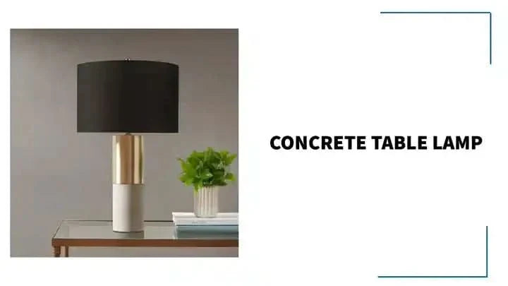 Concrete Table Lamp with Brass Base & Black Drum Shade Living Room Media 8