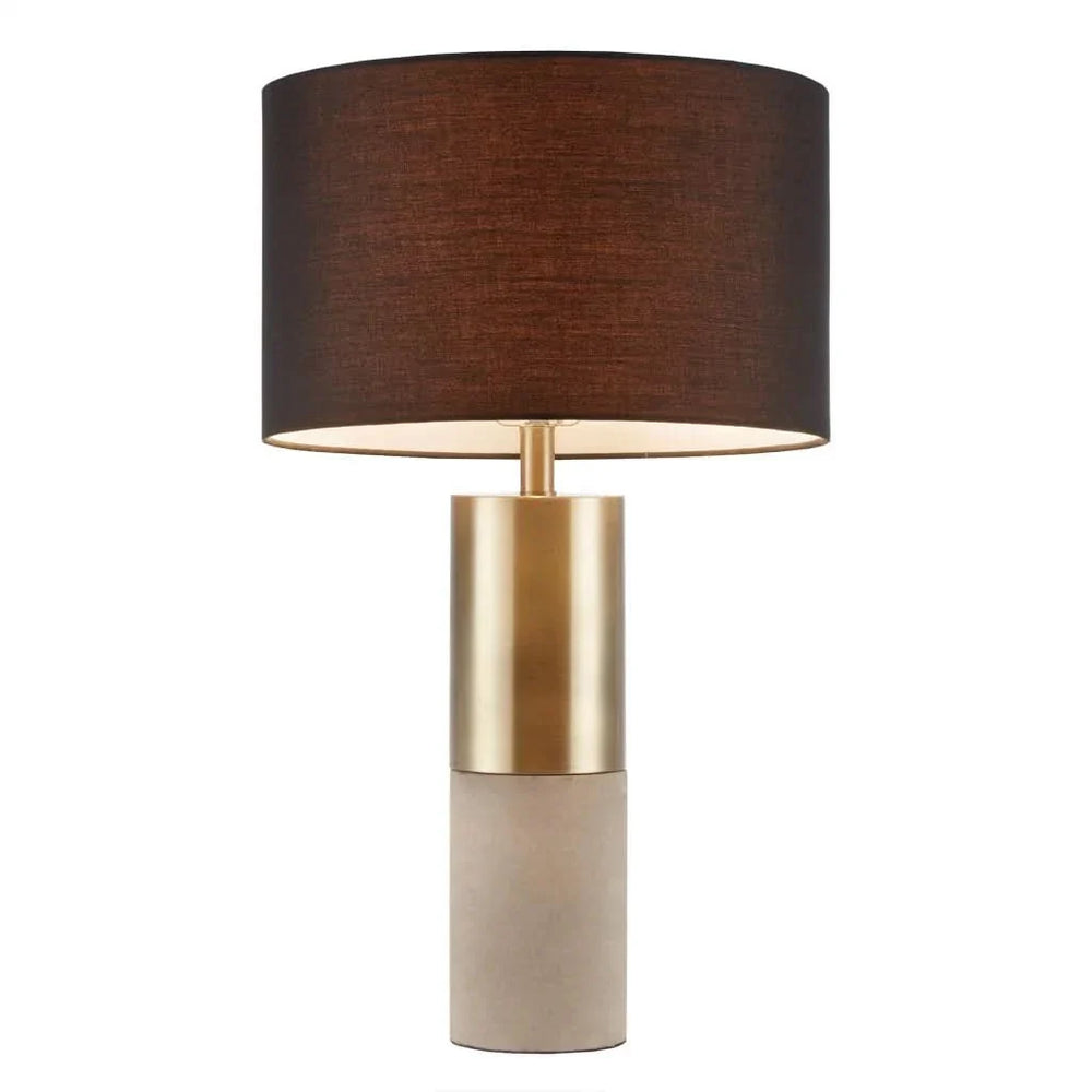 Concrete Table Lamp with Brass Base & Black Drum Shade Living Room Media 2