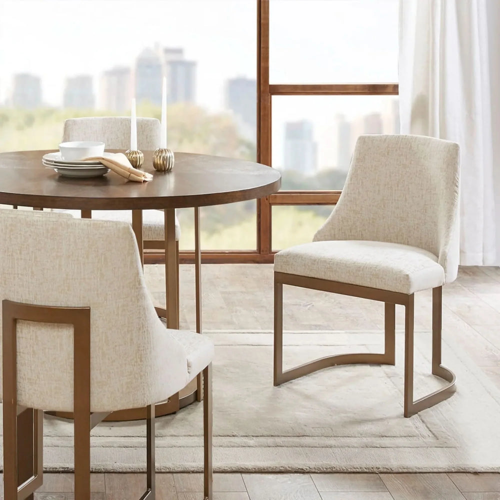 Dining Chairs Solid Wood Cream Upholstery Contemporary Two Chair Set Media 2