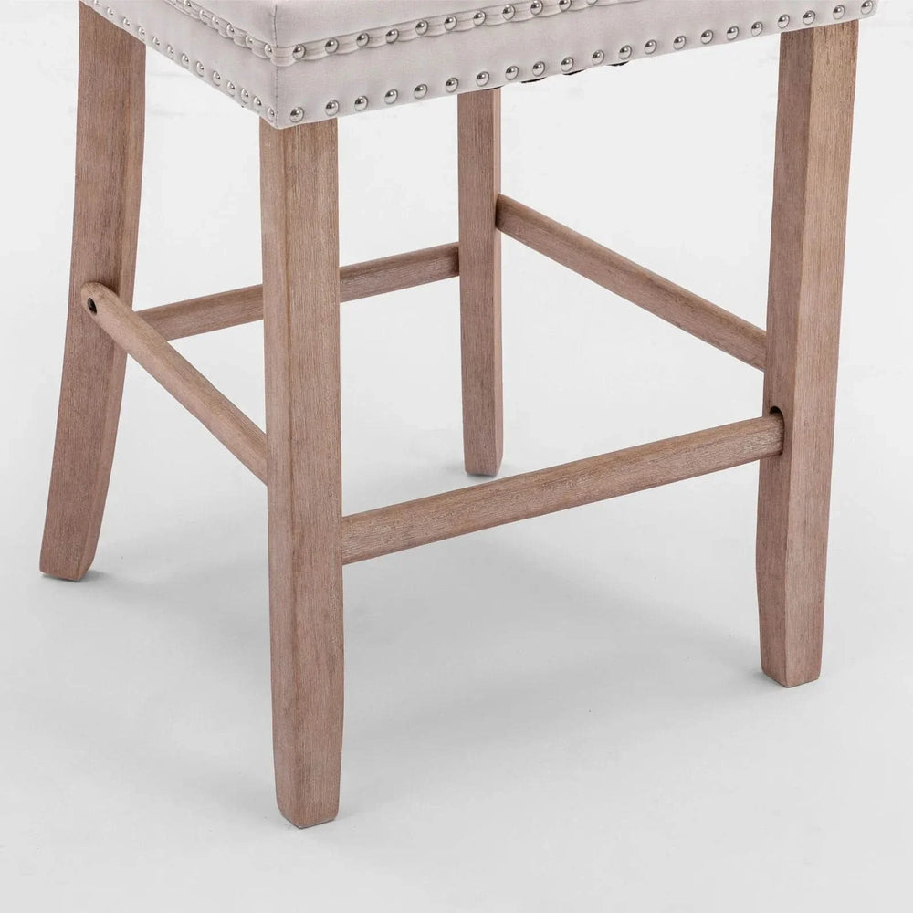Velvet Upholstered Bar Stool Button Tufted Back & Wood Legs Chrome Nailhead Trim Media 10