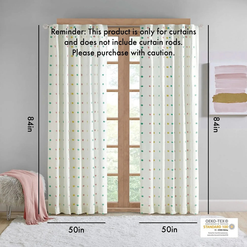 Cotton Curtain Panel Jacquard Pom Pom Dots On White Ground 84in Long 50in Wide Media 3